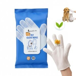 Pet Grooming Glove Wipes for Dogs & Cats | No-Rinse Cleaning Gloves for Quick Bath, Dirt & Odor Removal | Aloe Extract, Coconut Oil & Vitamin E (24 Pcs - Pack of 1)